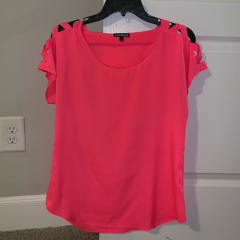 Express Bright Pink Blouse w Cutout Sleeves